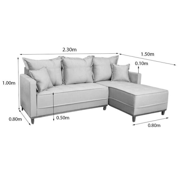 Sof 3 Lug. Milo C/Chaise Lado Esquerdo Veludo Marrom 815 Larg. 2.30m - Molas Ensacadas