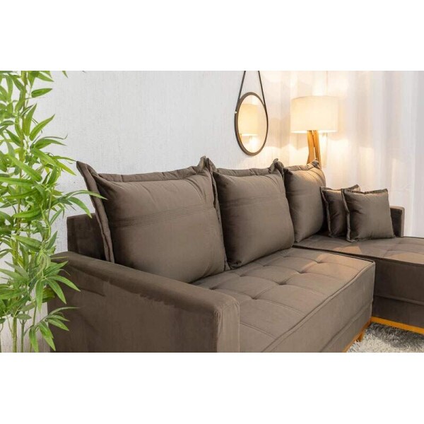 Sof 3 Lug. Milo C/Chaise Lado Esquerdo Veludo Marrom 815 Larg. 2.30m - Molas Ensacadas