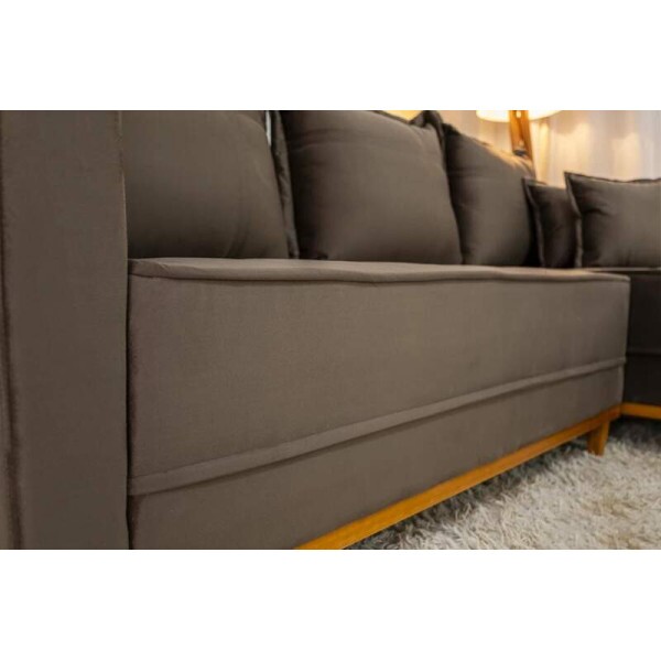 Sof 3 Lug. Milo C/Chaise Lado Esquerdo Veludo Marrom 815 Larg. 2.30m - Molas Ensacadas
