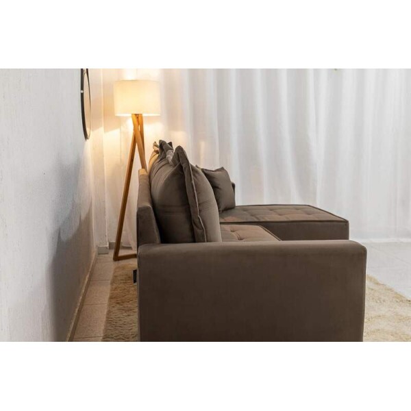 Sof 3 Lug. Milo C/Chaise Lado Esquerdo Veludo Marrom 815 Larg. 2.30m - Molas Ensacadas