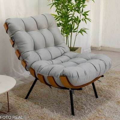 Poltrona com Puff Florena Veludo Prata 823