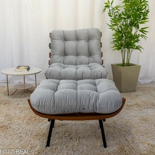 Poltrona C/Puff Florena Veludo Prata 823