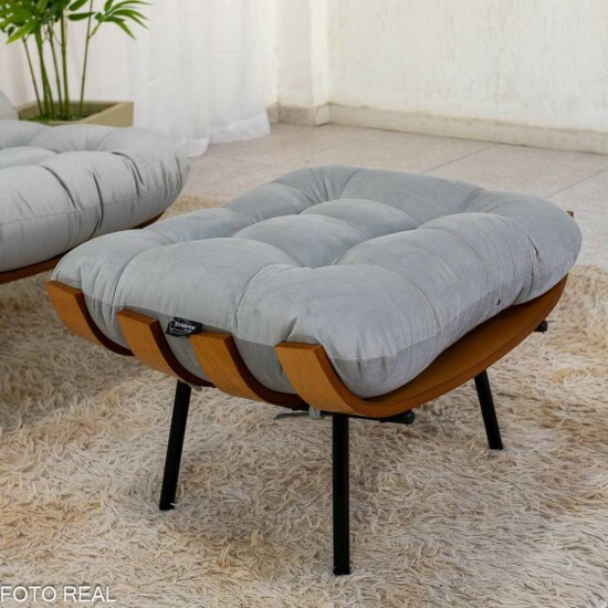 Poltrona com Puff Florena Veludo Prata 823