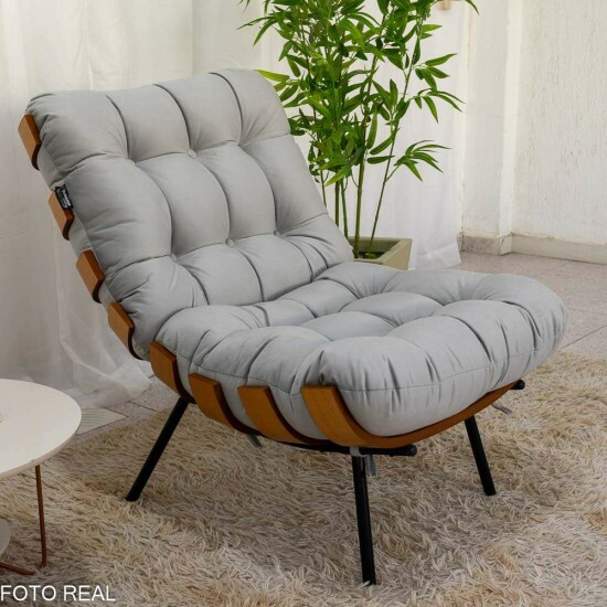 Poltrona com Puff Florena Veludo Prata 823