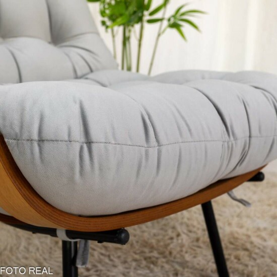 Poltrona com Puff Florena Veludo Prata 823