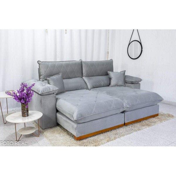 Sof Retrtil Reclinvel Magnum 2.50m Veludo Prata 823 - Molas Ensacadas