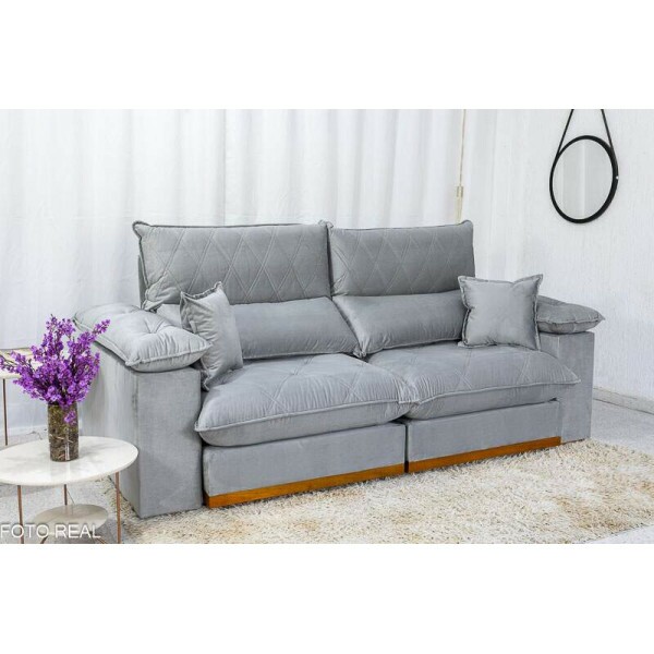 Sof Retrtil Reclinvel Magnum 2.50m Veludo Prata 823 - Molas Ensacadas