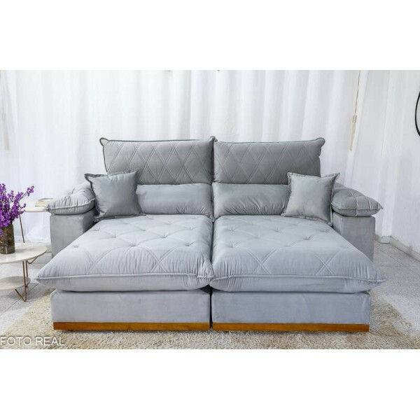 Sof Retrtil Reclinvel Magnum 2.50m Veludo Prata 823 - Molas Ensacadas