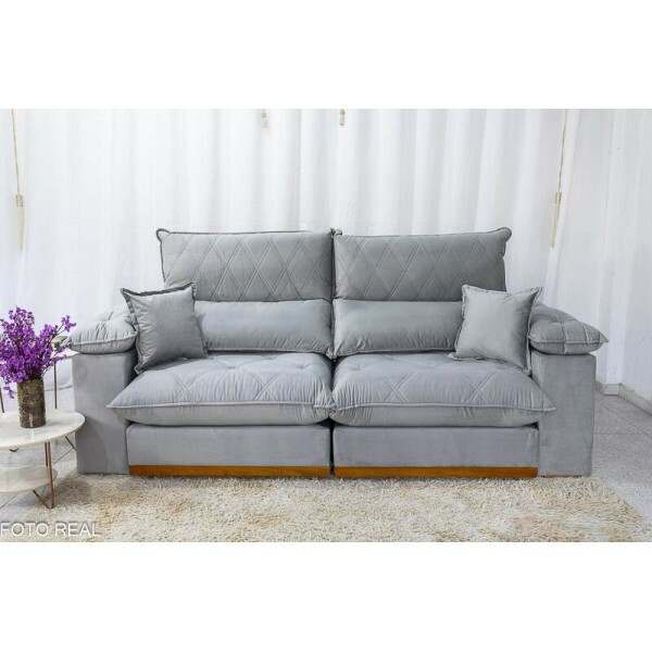 Sof Retrtil Reclinvel Magnum 2.50m Veludo Prata 823 - Molas Ensacadas