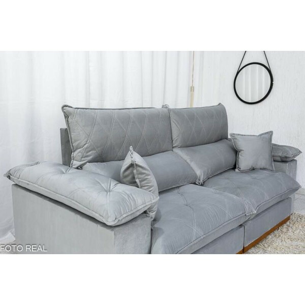 Sof Retrtil Reclinvel Magnum 2.50m Veludo Prata 823 - Molas Ensacadas