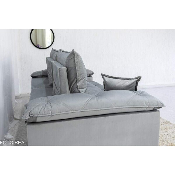 Sof Retrtil Reclinvel Magnum 2.50m Veludo Prata 823 - Molas Ensacadas