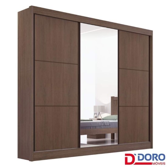 Guarda-roupa Casal Cristal Castanho/Linho 3 Portas 6 Gavetas 100% MDF Portas Flex Larg. 2.42m - D Doro