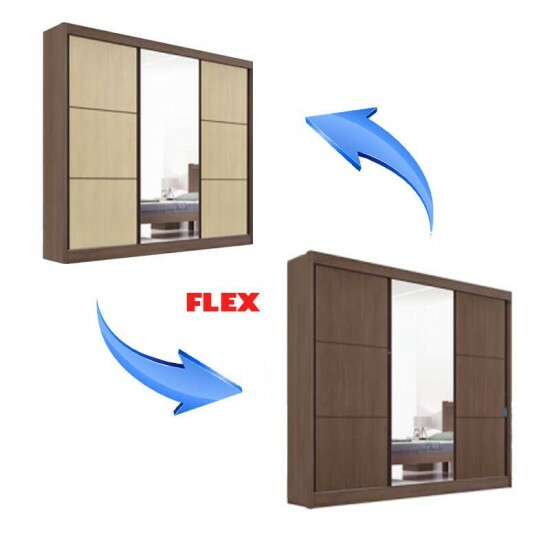 Guarda-roupa Casal Cristal Castanho/Linho 3 Portas 6 Gavetas 100% MDF Portas Flex Larg. 2.42m - D Doro