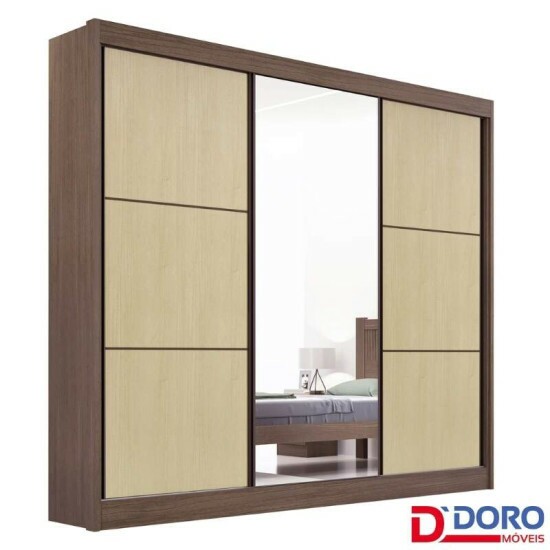 Guarda-roupa Casal Cristal Castanho/Linho 3 Portas 6 Gavetas 100% MDF Portas Flex Larg. 2.42m - D Doro