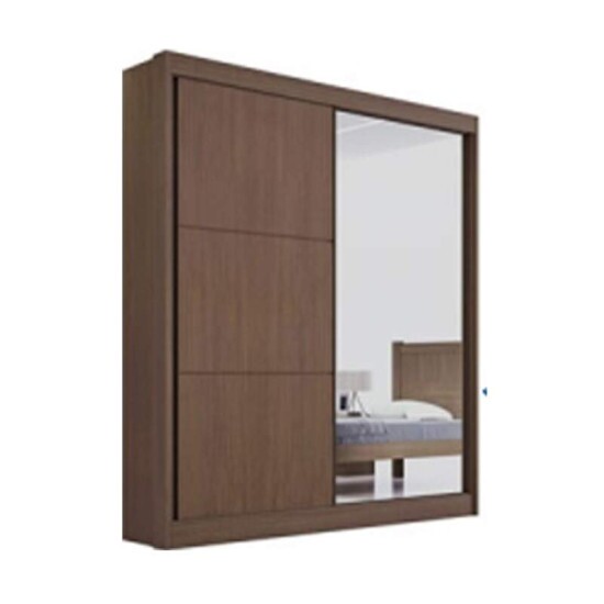 Roupeiro Atenas Castanho/Linho 2 Portas C/ 1 Espelho 3 Gavetas Portas Flex 100% MDF Larg. 1.85m - D Doro