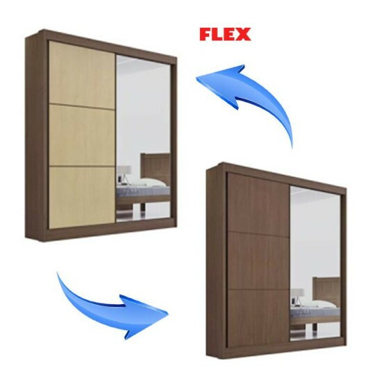 Roupeiro Atenas Castanho/Linho 2 Portas C/ 1 Espelho 3 Gavetas Portas Flex 100% MDF Larg. 1.85m - D Doro