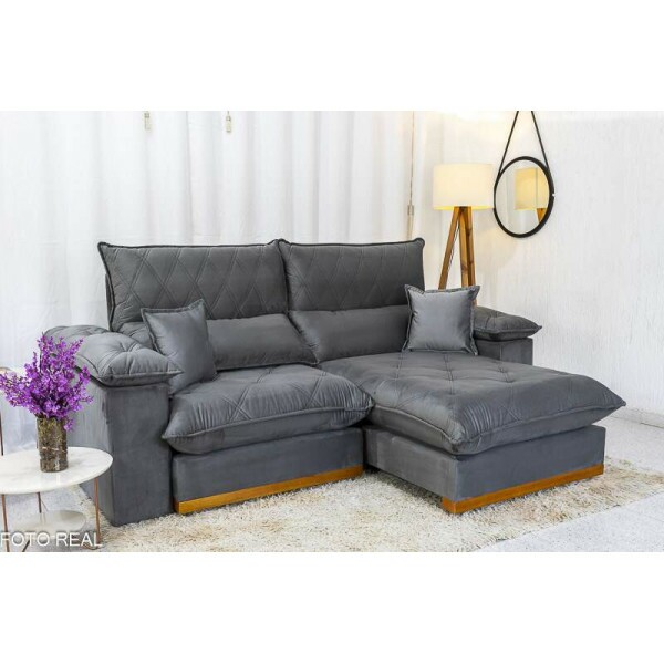 Sof Retrtil Reclinvel 2.50m Magnum Veludo Cinza 814 - Molas Ensacadas