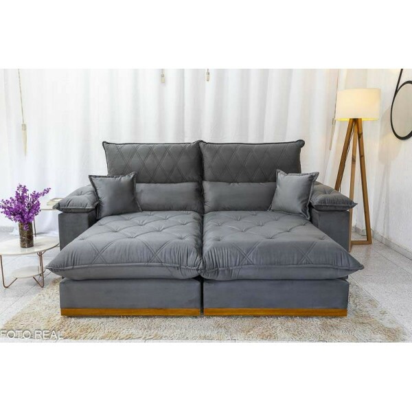 Sof Retrtil Reclinvel 2.50m Magnum Veludo Cinza 814 - Molas Ensacadas