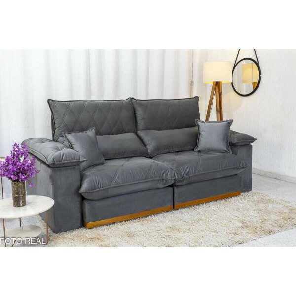 Sof Retrtil Reclinvel 2.50m Magnum Veludo Cinza 814 - Molas Ensacadas