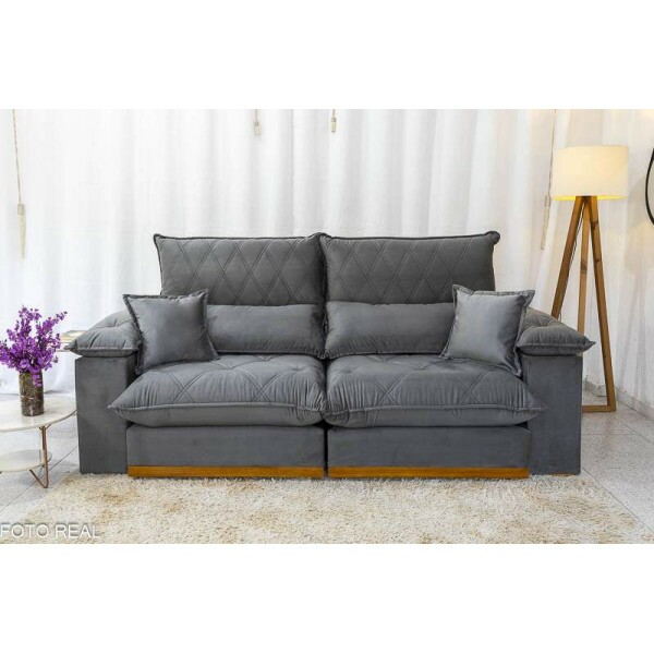 Sof Retrtil Reclinvel 2.50m Magnum Veludo Cinza 814 - Molas Ensacadas