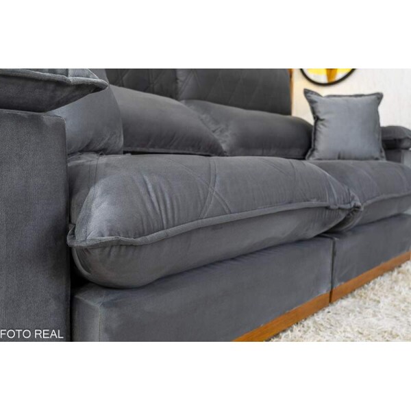 Sof Retrtil Reclinvel 2.50m Magnum Veludo Cinza 814 - Molas Ensacadas