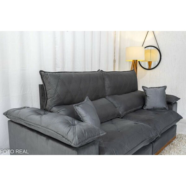 Sof Retrtil Reclinvel 2.50m Magnum Veludo Cinza 814 - Molas Ensacadas