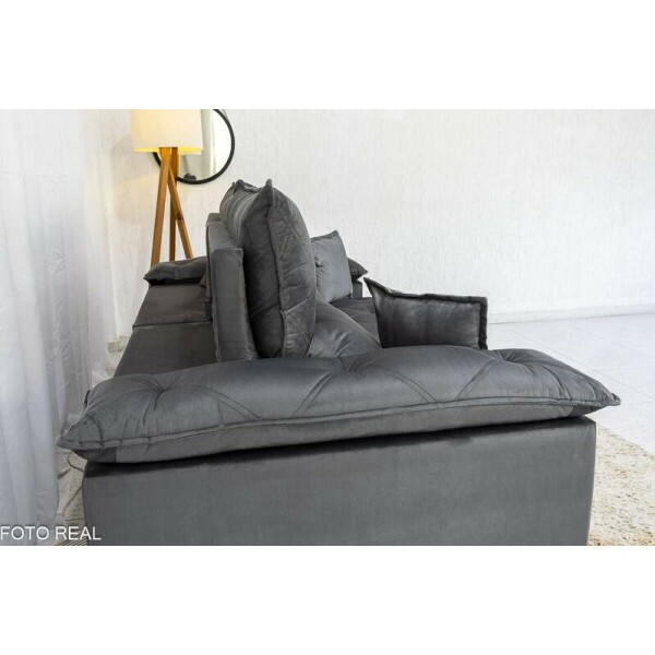 Sof Retrtil Reclinvel 2.50m Magnum Veludo Cinza 814 - Molas Ensacadas