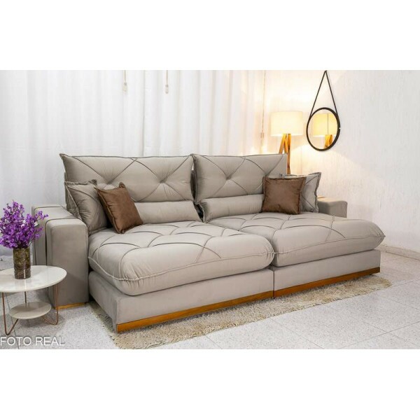 Sof Retrtil Reclinvel Gran Bello 2.90m Veludo Capuccino 02 - D33 e Molas Ensacadas