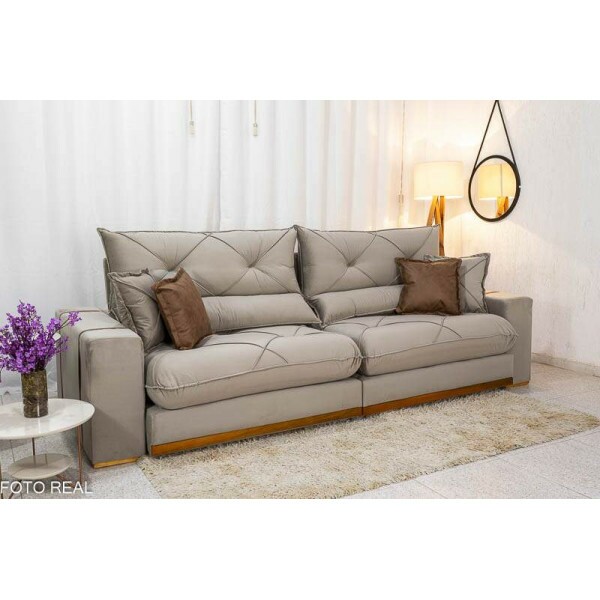 Sof Retrtil Reclinvel Gran Bello 2.90m Veludo Capuccino 02 - D33 e Molas Ensacadas