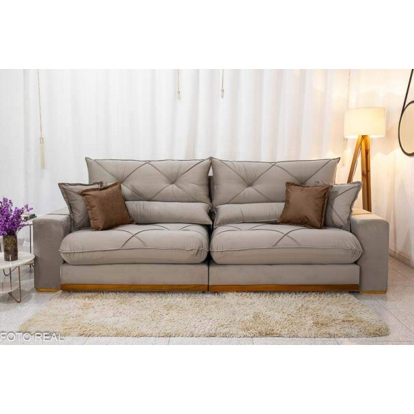 Sof Retrtil Reclinvel Gran Bello 2.90m Veludo Capuccino 02 - D33 e Molas Ensacadas
