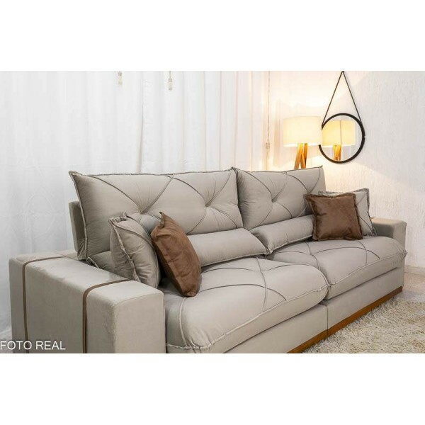 Sof Retrtil Reclinvel Gran Bello 2.90m Veludo Capuccino 02 - D33 e Molas Ensacadas
