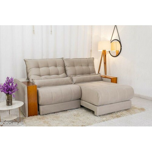 Sof Retrtil Reclinvel Gnova 2.30m Veludo Bege 818 - Molas Ensacadas