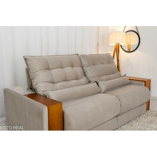 Sof Retrtil Reclinvel Gnova 2.30m Veludo Bege 818 - Molas Ensacadas