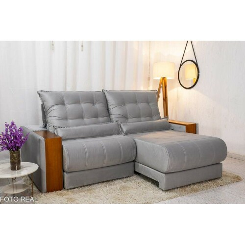 Sof Retrtil Reclinvel Gnova 2.30m Veludo Prata 823 - Molas Ensacadas