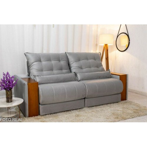 Sof Retrtil Reclinvel Gnova 2.30m Veludo Prata 823 - Molas Ensacadas