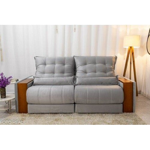 Sof Retrtil Reclinvel Gnova 2.30m Veludo Prata 823 - Molas Ensacadas