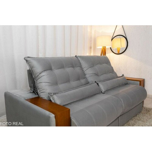 Sof Retrtil Reclinvel Gnova 2.30m Veludo Prata 823 - Molas Ensacadas