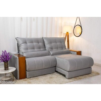 Sof Retrtil Reclinvel Gnova 2.50m Veludo Prata 823 - Molas Ensacadas