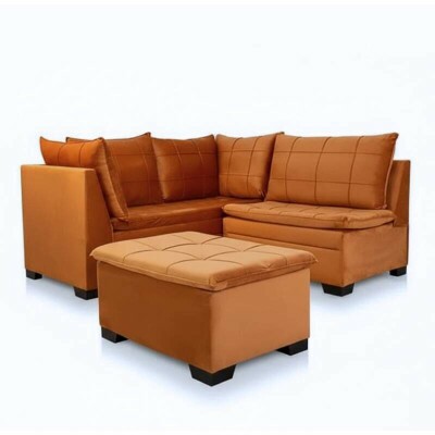 Sof Canto 5 lugares com Puff Viena Veludo Terracota A62