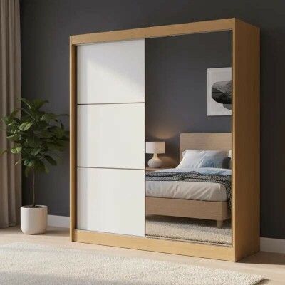 Guarda-roupa Atenas Larg. 1.85m Cinamomo/Off C/Espelho 2 Portas Flex 3 Gavetas - D'Doro