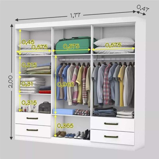 Guarda-roupa Casal Hercules Branco 6 Portas 4 Gavetas C/ Espelho e Ps Larg. 1.77m - Carioca