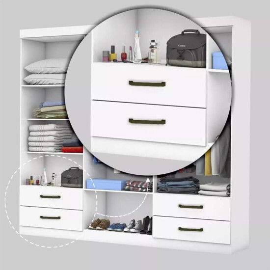 Guarda-roupa Casal Hercules Branco 6 Portas 4 Gavetas C/ Espelho e Ps Larg. 1.77m - Carioca