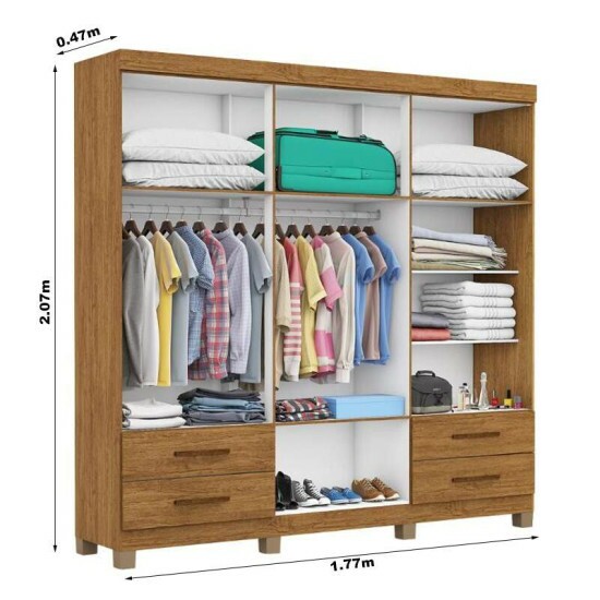 Guarda-roupa Casal Hercules 6 Portas com Espelho Cinamomo/Off Larg. 1.77m Com Ps Carioca