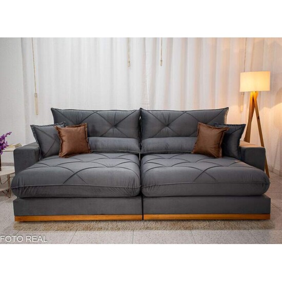 Sof Retrtil Reclinvel Gran Bello 2.90m Veludo Cinza 20 - Molas Ensacadas