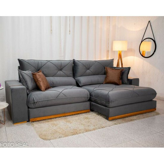 Sof Retrtil Reclinvel Gran Bello 2.90m Veludo Cinza 20 - Molas Ensacadas