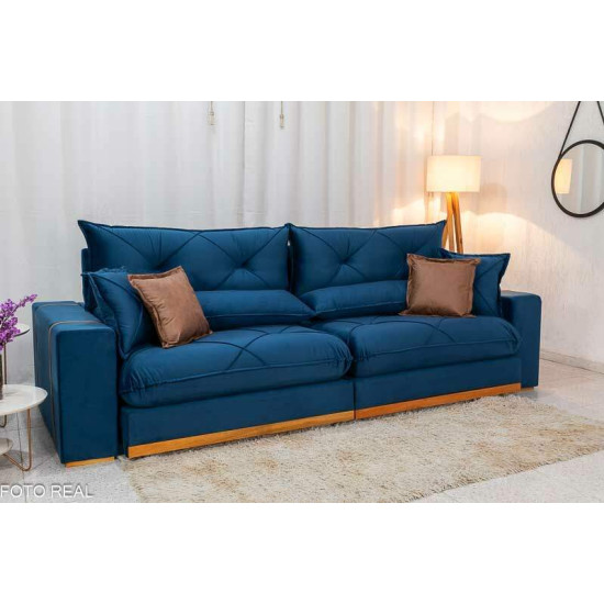 Sof� Retr�til Reclin�vel Gran Bello 2,90m Veludo Azul - Molas Ensacadas