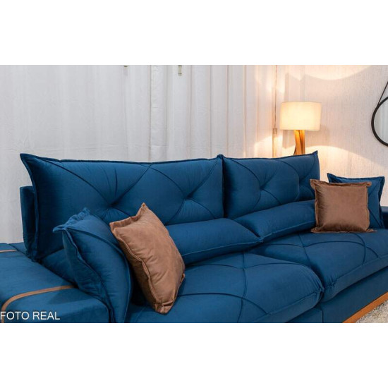 Sof� Retr�til Reclin�vel Gran Bello 2,90m Veludo Azul - Molas Ensacadas