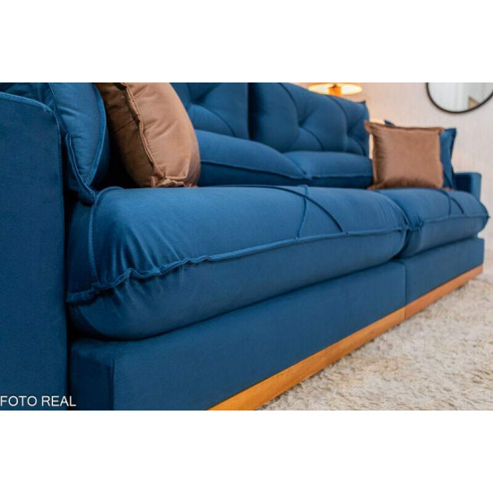 Sof� Retr�til Reclin�vel Gran Bello 2,90m Veludo Azul - Molas Ensacadas