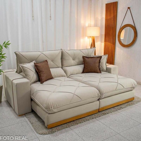 Sof Retrtil Reclinvel Gran Bello 2.90m Veludo Bege 01- D33 e Molas Ensacadas
