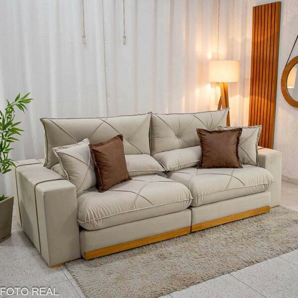Sof Retrtil Reclinvel Gran Bello 2.90m Veludo Bege 01- D33 e Molas Ensacadas